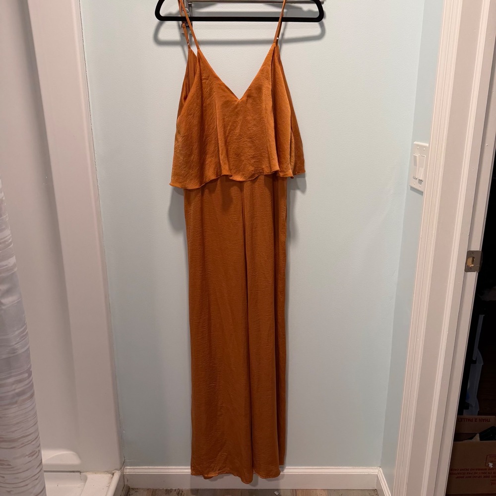 Tobi Wide Leg Jumpsuit Rust Orange Small Boho Satin Wedding Guest Vacation